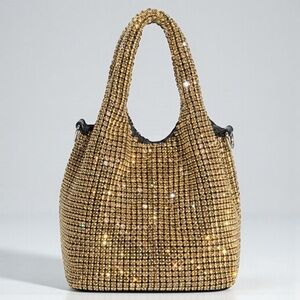 Luxe Gold Sparkle Bag – Brilly Crystal Rhinestone Bucket, Like New